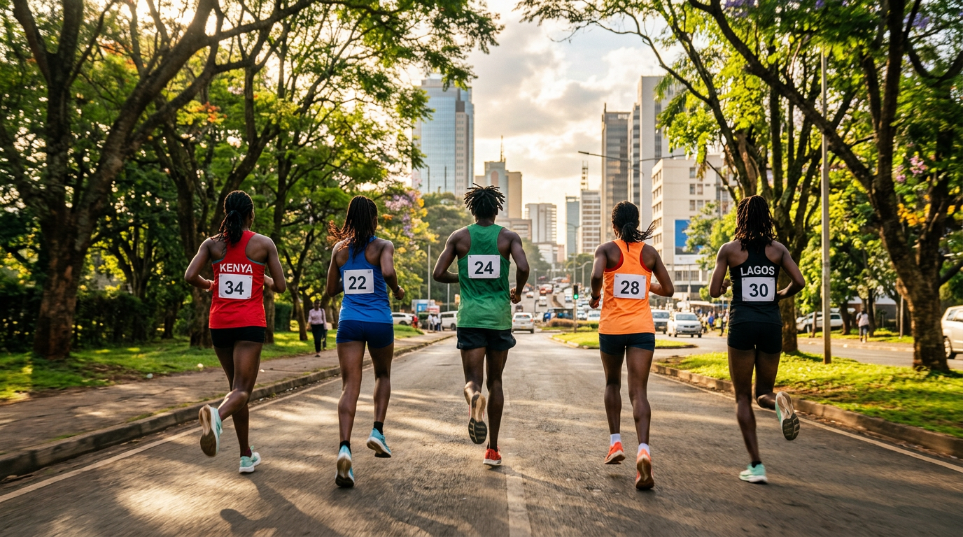 Runners on a tree-lined road