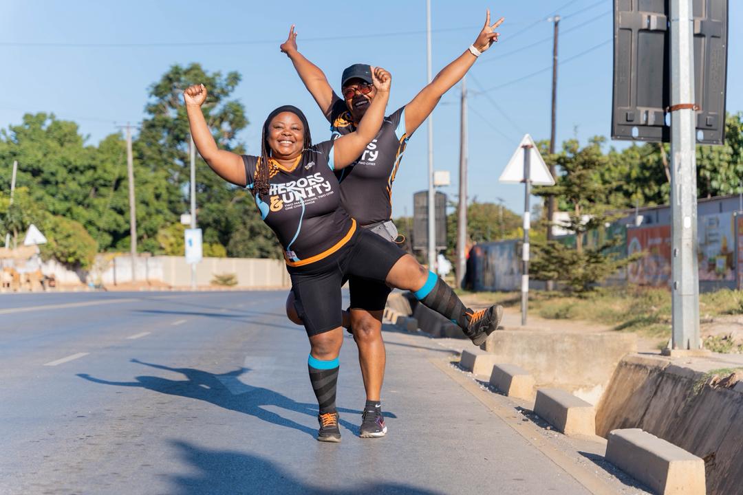 Marathon finish line celebration