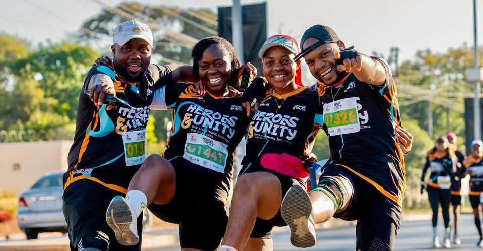 City Marathons team celebrating at Heroes and Unity Marathon